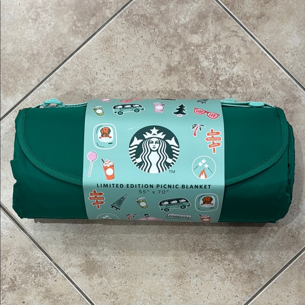 Starbucks Teal and Dark Green Picnic Blanket